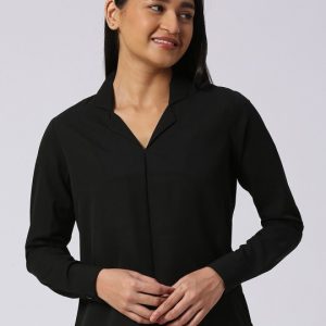 Cuffed Sleeves Opaque Shirt Style Top